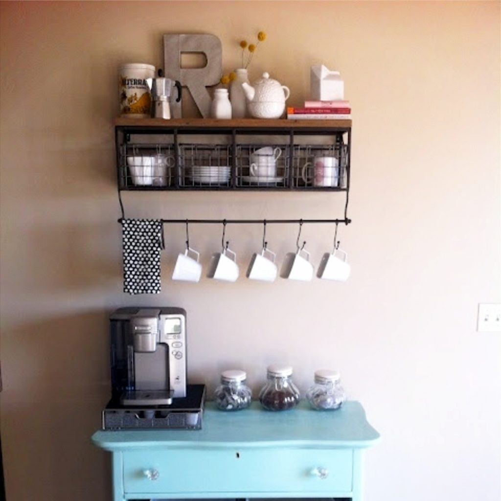 Home Coffee Bars and Coffee Stations Ideas • Coffee Bar Mug Rack • Coffee Bar Shelf With Hooks • Coffee Bar Ideas • Home Coffee Station Ideas • Coffee Station Kitchen DIY Ideas • Kitchen Coffee Bars • Coffee Corner - Coffee Nook Ideas • Home Coffee Bar Wall Shelf and Accessories