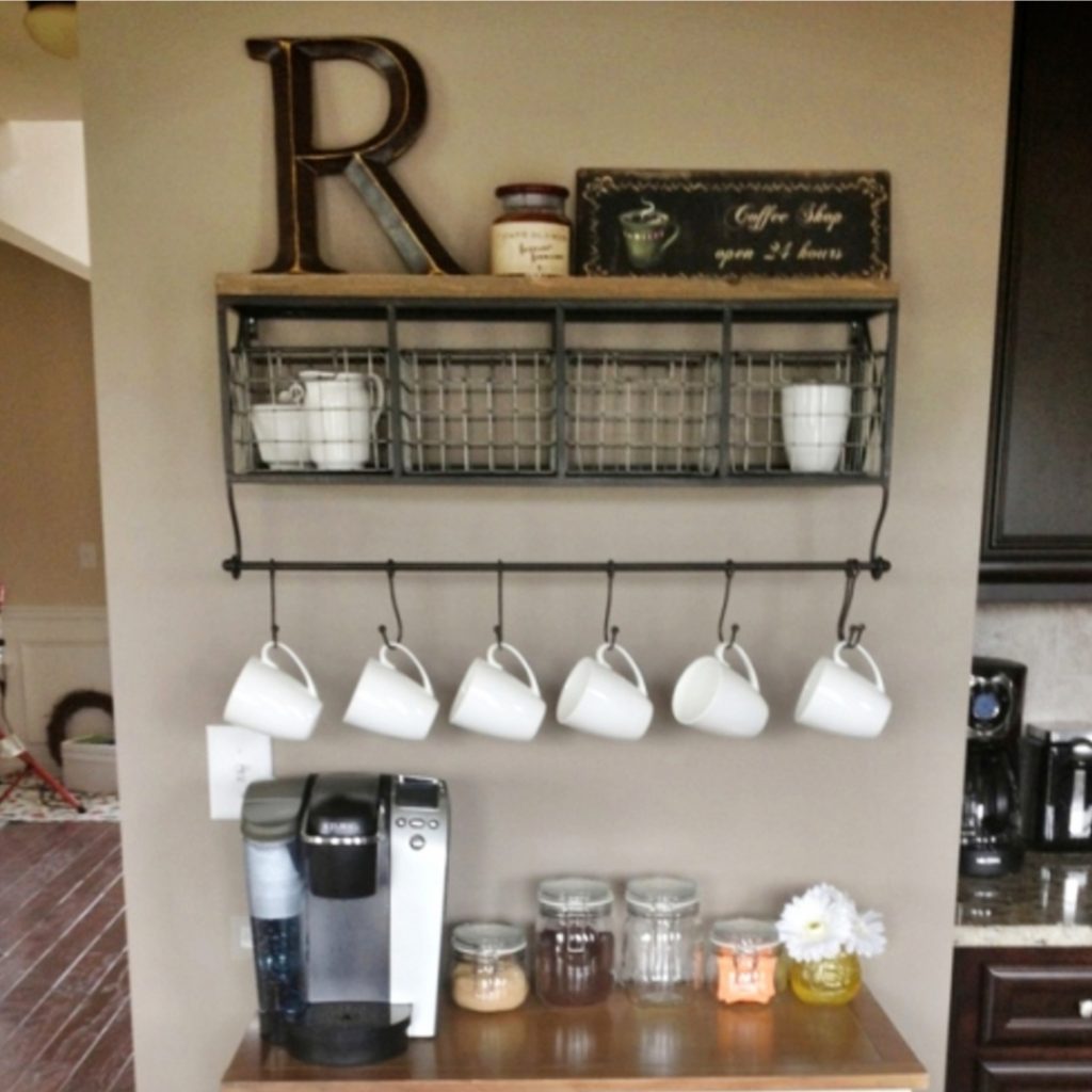 Home Coffee Bars and Coffee Stations Ideas • Coffee Bar Mug Rack • Coffee Bar Shelf With Hooks • Coffee Bar Ideas • Home Coffee Station Ideas • Coffee Station Kitchen DIY Ideas • Kitchen Coffee Bars • Coffee Corner - Coffee Nook Ideas • Home Coffee Bar Wall Shelf and Accessories