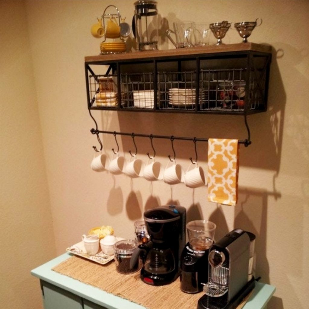 Home Coffee Bars and Coffee Stations Ideas • Coffee Bar Mug Rack • Coffee Bar Shelf With Hooks • Coffee Bar Ideas • Home Coffee Station Ideas • Coffee Station Kitchen DIY Ideas • Kitchen Coffee Bars • Coffee Corner - Coffee Nook Ideas • Home Coffee Bar Wall Shelf and Accessories