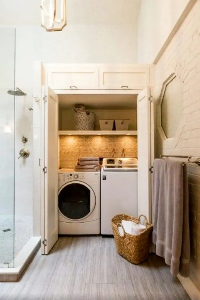 Laundry Nook Ideas With Stacked or Side By Side Washer Dryer (hidden