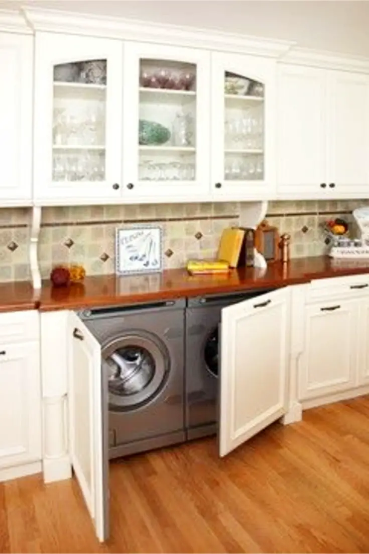 Laundry Nook In Kitchen - how to hide washer and dryer in kitchen - DIY Kitchen Laundry Nook Ideas 