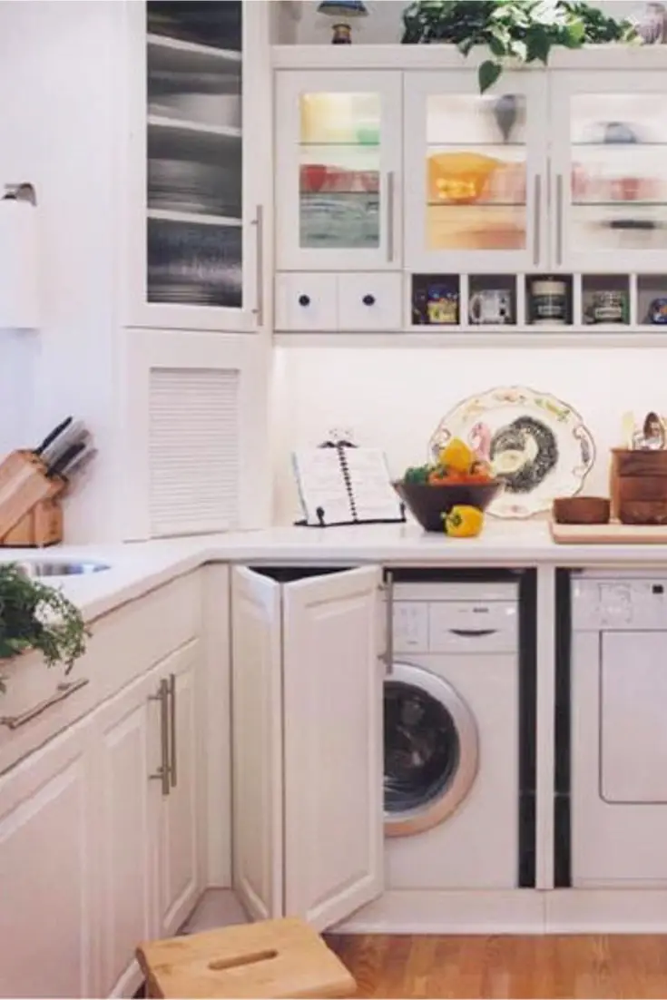 Laundry Nook In Kitchen - how to hide washer and dryer in kitchen - DIY Kitchen Laundry Nook Ideas 