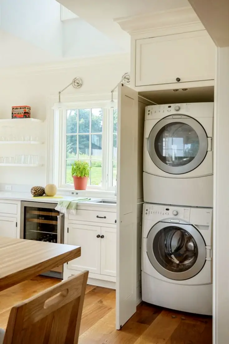 Laundry Nook In Kitchen - how to hide washer and dryer in kitchen - DIY Kitchen Laundry Nook Ideas