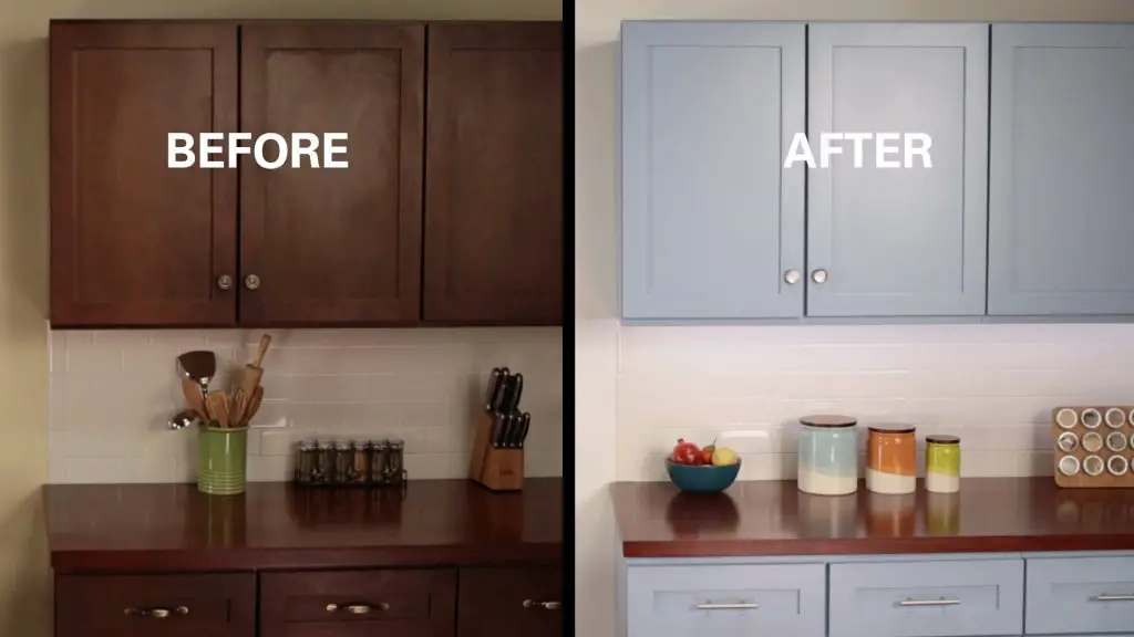 Before and after painting the kitchen cabinets - how to paint kitchen cabinets. Cabinet paint colors, painted kitchen cabinets, kitchen cabinet color ideas and pictures
