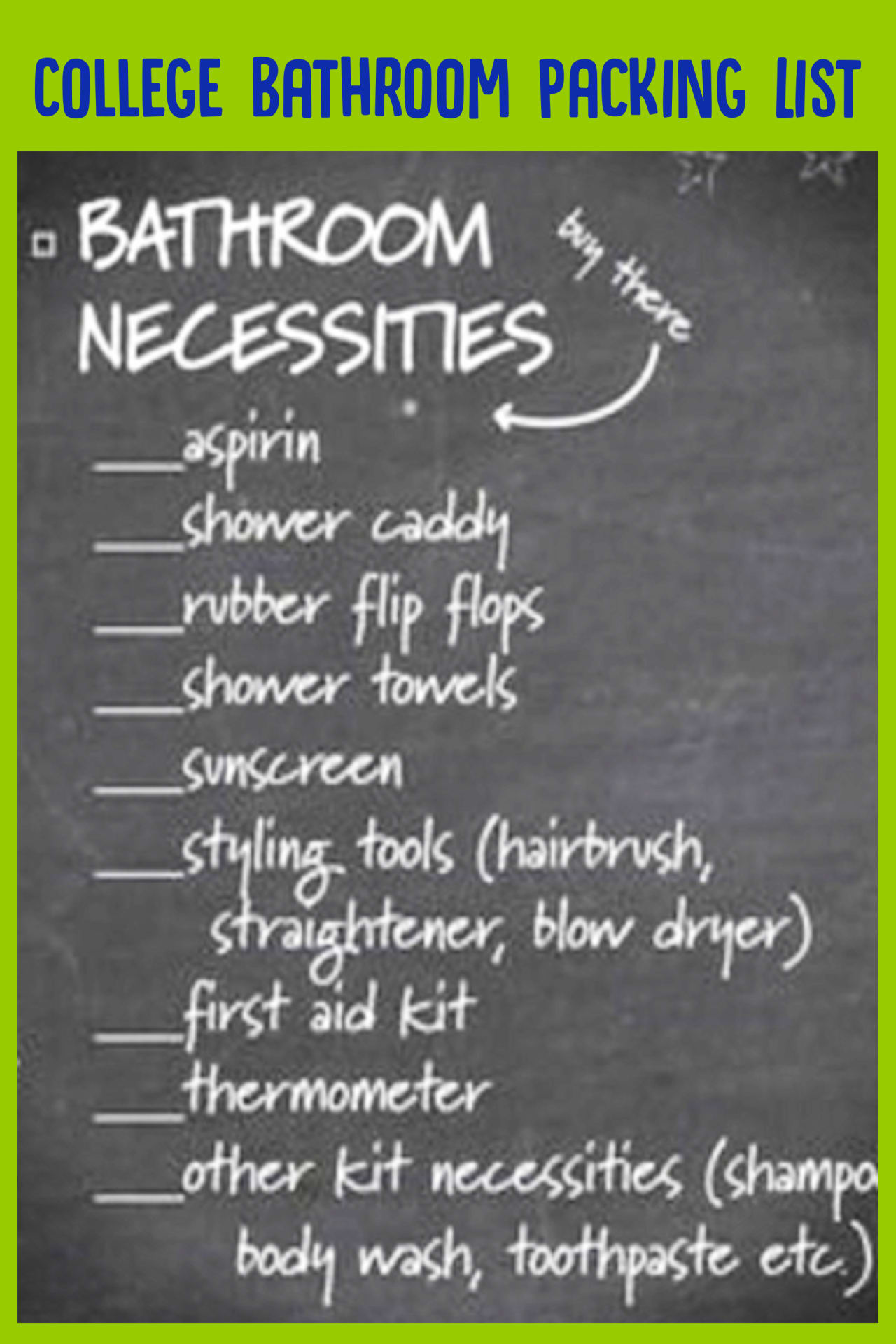 College Packing List - what to pack for dorm bathroom freshman year
