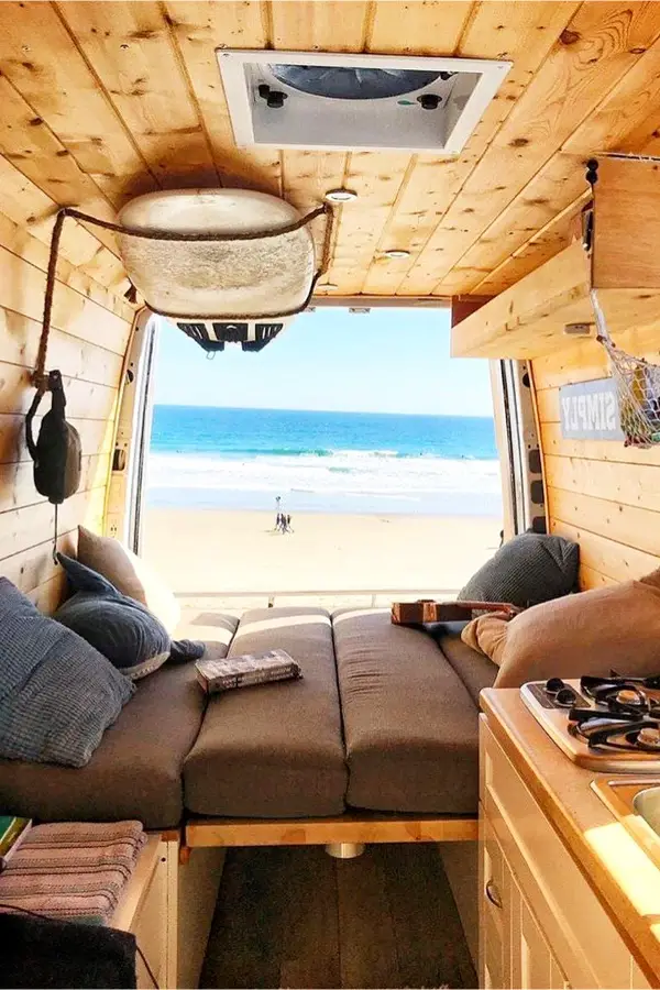 Tiny house ideas - van converted into a tiny home on the beach - Inside tiny houses images - see tiny house interiors and exteriors, floor plans and more - pictures of tiny houses inside and out