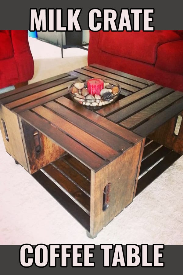 Milk Crate Coffee Table made with 4 wooden crate boxes and Dark Walnut wood stain