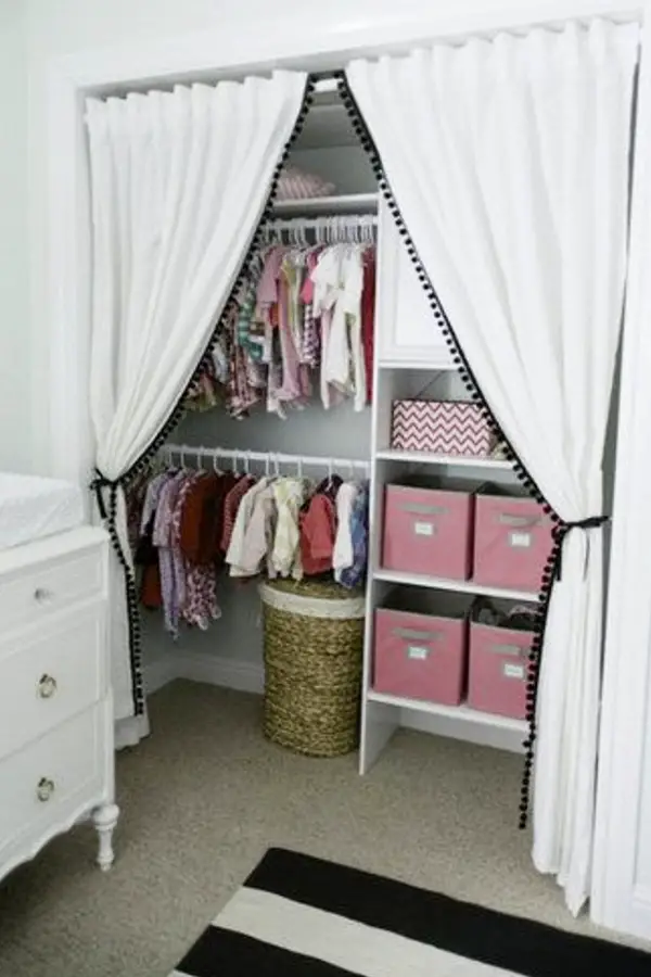 This baby room closet idea is one of my favorites.  I love the idea of making a nursery closet bigger and more usable by removing the closet door(s), but adding this curtain is just brilliant.  Very simple DIY hack that will fit any <a href="https://involvery.com/small-laundry-room-ideas/" title="Small Laundry Room Ideas – 57 Low Budget Ideas To Spruce Up Your Tiny Laundry Room">budget</a>.’></center></p>
<p><a href="http://www.lilsugar.com/Mint-Green-Baby-Nursery-25915477?slide=6" style="text-decoration : none; color : #000000;" target="_Blank" rel="noopener noreferrer">This</a> baby room closet idea is one of my favorites.  I love the idea of making a nursery closet bigger and more usable by removing the closet door(s), but adding this curtain is just brilliant.  Very simple DIY hack that will fit any budget.</p>


<div class="egg-container egg-grid">
	
	<div class="container-fluid">
		<div class="row">

			

<div class="col-md-3 col-xs-6 cegg-gridbox">
    <a rel="nofollow" target="_blank" href="http://www.amazon.com/mDesign-Fabric-Nursery-Organizer-Clothing/dp/B01B8HDI84?psc=1&SubscriptionId=AKIAJ65R6ZUP66SXWUTA&tag=ppgnet-20&linkCode=xm2&camp=2025&creative=165953&creativeASIN=B01B8HDI84">

        <div class="cegg-thumb" style="padding: 5px;">
                            <div class="cegg-promotion">
                    <span class="cegg-discount">- 27%</span>
                </div>
            
                            <div >
                    <img decoding="async" src="//ecx.images-amazon.com/images/I/51i2XTxL0ZL._AC_UL250_SR250,250_.jpg" alt="mDesign Fabric Baby Nursery Closet Organizer Bin for Clothing, Bibs, Socks, Shoes - 9 Compartments, Gray" />                </div>
                    </div>

        <div class="producttitle" style="min-height: 90px;">
                            <div class="cegg-mb10">
                    <span class="text-muted title-case">Amazon.com</span>
                </div>
            
            
            mDesign Fabric Baby Nursery Closet Organizer Bin for Clothing, Bibs, Socks,...        </div>
        <div class="productprice">
                            <span class="cegg-price cegg-price-color cegg-price-instock">$7.95</span>
                <strike class="text-muted">$10.99</strike>                 
                
        </div>

        <div class="cegg-btn-grid">
            <a rel="nofollow" target="_blank" href="http://www.amazon.com/mDesign-Fabric-Nursery-Organizer-Clothing/dp/B01B8HDI84?psc=1&SubscriptionId=AKIAJ65R6ZUP66SXWUTA&tag=ppgnet-20&linkCode=xm2&camp=2025&creative=165953&creativeASIN=B01B8HDI84" class="btn btn-danger">✅ Show Me This!</a>
        </div>
        </a>
</div>

<div class="col-md-3 col-xs-6 cegg-gridbox">
    <a rel="nofollow" target="_blank" href="http://www.amazon.com/mDesign-Nursery-Closet-Organizer-Pacifiers/dp/B0100L2GEQ?psc=1&SubscriptionId=AKIAJ65R6ZUP66SXWUTA&tag=ppgnet-20&linkCode=xm2&camp=2025&creative=165953&creativeASIN=B0100L2GEQ">

        <div class="cegg-thumb" style="padding: 5px;">
            
                            <div >
                    <img decoding="async" src="//ecx.images-amazon.com/images/I/51kG96ob1oL._AC_UL250_SR250,250_.jpg" alt="mDesign Knit Baby Nursery Closet Organizer, Bins for Lotion, Pacifiers, Bibs, Toys - Set of 2, Small, Gray/Ivory" />                </div>
                    </div>

        <div class="producttitle" style="min-height: 90px;">
                            <div class="cegg-mb10">
                    <span class="text-muted title-case">Amazon.com</span>
                </div>
            
            
            mDesign Knit Baby Nursery Closet Organizer, Bins for Lotion, Pacifiers, Bibs,...        </div>
        <div class="productprice">
            
                                    <div title="Last updated on May 10, 2024 4:38 pm" class="cegg-lineheight15 stock-status status-outofstock">
                        out of stock                    </div>
                
        </div>

        <div class="cegg-btn-grid">
            <a rel="nofollow" target="_blank" href="http://www.amazon.com/mDesign-Nursery-Closet-Organizer-Pacifiers/dp/B0100L2GEQ?psc=1&SubscriptionId=AKIAJ65R6ZUP66SXWUTA&tag=ppgnet-20&linkCode=xm2&camp=2025&creative=165953&creativeASIN=B0100L2GEQ" class="btn btn-danger">✅ Show Me This!</a>
        </div>
        </a>
</div><div class="clearfix visible-xs-block"></div>

<div class="col-md-3 col-xs-6 cegg-gridbox">
    <a rel="nofollow" target="_blank" href="http://www.amazon.com/Storage-Baskets-Holders-Nursery-Organizers/dp/B01D1FOFCE?psc=1&SubscriptionId=AKIAJ65R6ZUP66SXWUTA&tag=ppgnet-20&linkCode=xm2&camp=2025&creative=165953&creativeASIN=B01D1FOFCE">

        <div class="cegg-thumb" style="padding: 5px;">
            
                            <div >
                    <img decoding="async" src="//ecx.images-amazon.com/images/I/41H6ZB0jspL._AC_UL250_SR250,250_.jpg" alt="Storage Baskets Boxes & Chest, Closet Storage Units, Set of 3 White Cotton Rope Yarn Holders, Nursery Organizers, Toy & Diaper Storage Bins with Handles" />                </div>
                    </div>

        <div class="producttitle" style="min-height: 90px;">
                            <div class="cegg-mb10">
                    <span class="text-muted title-case">Amazon.com</span>
                </div>
            
            
            Storage Baskets Boxes & Chest, Closet Storage Units, Set of 3 White Cotton...        </div>
        <div class="productprice">
                            <span class="cegg-price cegg-price-color cegg-price-instock">$25.99</span>
                                
                
        </div>

        <div class="cegg-btn-grid">
            <a rel="nofollow" target="_blank" href="http://www.amazon.com/Storage-Baskets-Holders-Nursery-Organizers/dp/B01D1FOFCE?psc=1&SubscriptionId=AKIAJ65R6ZUP66SXWUTA&tag=ppgnet-20&linkCode=xm2&camp=2025&creative=165953&creativeASIN=B01D1FOFCE" class="btn btn-danger">✅ Show Me This!</a>
        </div>
        </a>
</div>
		</div>
	</div>

			<div class="row cegg-no-top-margin">
			<div class="col-md-12 text-right text-muted">
				<small>
					Last updated on May 10, 2024 4:38 pm					<i class="egg-ico-info-circle cegg-disclaimer" title="As an Amazon associate I earn from qualifying purchases. Product prices and availability are accurate as of the date/time indicated and are subject to change. Any price and availability information displayed on Amazon at the time of purchase will apply to the purchase of this product."></i>				</small>
			</div>
		</div>
	</div>      


<h2>Ultimate Nursery Closet Organization and Design</h2>
<p><img loading="lazy" decoding="async" src="https://involvery.com/wp-content/uploads/2017/10/pink-nursery-closet-baby-girl-organized.jpg" alt="LOTS of Nursery Closet Ideas! This one is the Ultimate Nursery Closet for Baby Girl!  Lots of organizing options" width="600" height="900" class="aligncenter size-full wp-image-11966" srcset="https://involvery.com/wp-content/uploads/2017/10/pink-nursery-closet-baby-girl-organized.jpg 600w, https://involvery.com/wp-content/uploads/2017/10/pink-nursery-closet-baby-girl-organized-200x300.jpg 200w" sizes="(max-width: 600px) 100vw, 600px" /></p>
<p>Isn’t this an AMAZING nursery closet?  I’d LOVE to have a closet like this!  All the rows of places to hang baby clothes and the shelves and the drawers… just awesome!</p>


<div class="egg-container egg-grid">
	
	<div class="container-fluid">
		<div class="row">

			

<div class="col-md-3 col-xs-6 cegg-gridbox">
    <a rel="nofollow" target="_blank" href="http://www.amazon.com/Premium-Storage-Cube-Organize-Chocolate/dp/B017RTI8X2?psc=1&SubscriptionId=AKIAJ65R6ZUP66SXWUTA&tag=ppgnet-20&linkCode=xm2&camp=2025&creative=165953&creativeASIN=B017RTI8X2">

        <div class="cegg-thumb" style="padding: 5px;">
            
                            <div >
                    <img decoding="async" src="//ecx.images-amazon.com/images/I/41gtEQTSz1L._AC_UL250_SR250,250_.jpg" alt="Premium Storage Cube - Fabric Basket Bins - Organize Your Home, Closet, Bedroom & Nursery (Chocolate Set of 6)" />                </div>
                    </div>

        <div class="producttitle" style="min-height: 90px;">
                            <div class="cegg-mb10">
                    <span class="text-muted title-case">Amazon.com</span>
                </div>
            
            
            Premium Storage Cube - Fabric Basket Bins - Organize Your Home, Closet,...        </div>
        <div class="productprice">
            
                                    <div title="Last updated on May 10, 2024 4:38 pm" class="cegg-lineheight15 stock-status status-outofstock">
                        out of stock                    </div>
                
        </div>

        <div class="cegg-btn-grid">
            <a rel="nofollow" target="_blank" href="http://www.amazon.com/Premium-Storage-Cube-Organize-Chocolate/dp/B017RTI8X2?psc=1&SubscriptionId=AKIAJ65R6ZUP66SXWUTA&tag=ppgnet-20&linkCode=xm2&camp=2025&creative=165953&creativeASIN=B017RTI8X2" class="btn btn-danger">✅ Show Me This!</a>
        </div>
        </a>
</div>

<div class="col-md-3 col-xs-6 cegg-gridbox">
    <a rel="nofollow" target="_blank" href="http://www.amazon.com/mDesign-Chevron-Nursery-Organizer-Pacifiers/dp/B01E3VO1JM?psc=1&SubscriptionId=AKIAJ65R6ZUP66SXWUTA&tag=ppgnet-20&linkCode=xm2&camp=2025&creative=165953&creativeASIN=B01E3VO1JM">

        <div class="cegg-thumb" style="padding: 5px;">
            
                            <div >
                    <img decoding="async" src="//ecx.images-amazon.com/images/I/51j6kLTzdlL._AC_UL250_SR250,250_.jpg" alt="mDesign Chevron Fabric Baby Nursery Closet Organizer for Diapers, Pacifiers, Toys, Wipes - Over Door, 16 Pockets, Taupe/Natural" />                </div>
                    </div>

        <div class="producttitle" style="min-height: 90px;">
                            <div class="cegg-mb10">
                    <span class="text-muted title-case">Amazon.com</span>
                </div>
            
            
            mDesign Chevron Fabric Baby Nursery Closet Organizer for Diapers, Pacifiers,...        </div>
        <div class="productprice">
            
                                    <div title="Last updated on May 10, 2024 4:38 pm" class="cegg-lineheight15 stock-status status-outofstock">
                        out of stock                    </div>
                
        </div>

        <div class="cegg-btn-grid">
            <a rel="nofollow" target="_blank" href="http://www.amazon.com/mDesign-Chevron-Nursery-Organizer-Pacifiers/dp/B01E3VO1JM?psc=1&SubscriptionId=AKIAJ65R6ZUP66SXWUTA&tag=ppgnet-20&linkCode=xm2&camp=2025&creative=165953&creativeASIN=B01E3VO1JM" class="btn btn-danger">✅ Show Me This!</a>
        </div>
        </a>
</div><div class="clearfix visible-xs-block"></div>

<div class="col-md-3 col-xs-6 cegg-gridbox">
    <a rel="nofollow" target="_blank" href="http://www.amazon.com/Premium-Storage-Cube-Organize-Bedroom/dp/B0161RLZRM?psc=1&SubscriptionId=AKIAJ65R6ZUP66SXWUTA&tag=ppgnet-20&linkCode=xm2&camp=2025&creative=165953&creativeASIN=B0161RLZRM">

        <div class="cegg-thumb" style="padding: 5px;">
            
                            <div >
                    <img decoding="async" src="//ecx.images-amazon.com/images/I/41x37M7Bd1L._AC_UL250_SR250,250_.jpg" alt="Premium Storage Cube - Fabric Basket Bins - Organize Your Closet, Bedroom & Nursery (Pink Set of 6)" />                </div>
                    </div>

        <div class="producttitle" style="min-height: 90px;">
                            <div class="cegg-mb10">
                    <span class="text-muted title-case">Amazon.com</span>
                </div>
            
            
            Premium Storage Cube - Fabric Basket Bins - Organize Your Closet, Bedroom &...        </div>
        <div class="productprice">
            
                                    <div title="Last updated on May 10, 2024 4:38 pm" class="cegg-lineheight15 stock-status status-outofstock">
                        out of stock                    </div>
                
        </div>

        <div class="cegg-btn-grid">
            <a rel="nofollow" target="_blank" href="http://www.amazon.com/Premium-Storage-Cube-Organize-Bedroom/dp/B0161RLZRM?psc=1&SubscriptionId=AKIAJ65R6ZUP66SXWUTA&tag=ppgnet-20&linkCode=xm2&camp=2025&creative=165953&creativeASIN=B0161RLZRM" class="btn btn-danger">✅ Show Me This!</a>
        </div>
        </a>
</div>
		</div>
	</div>

			<div class="row cegg-no-top-margin">
			<div class="col-md-12 text-right text-muted">
				<small>
					Last updated on May 10, 2024 4:38 pm					<i class="egg-ico-info-circle cegg-disclaimer" title="As an Amazon associate I earn from qualifying purchases. Product prices and availability are accurate as of the date/time indicated and are subject to change. Any price and availability information displayed on Amazon at the time of purchase will apply to the purchase of this product."></i>				</small>
			</div>
		</div>
	</div>      


<h2>Unique Nursery Closet Organization Idea</h2>
<p><center><img decoding="async" src="https://involvery.com/wp-content/uploads/2018/03/nursery-closet-organization-ideas-8.jpg" alt=