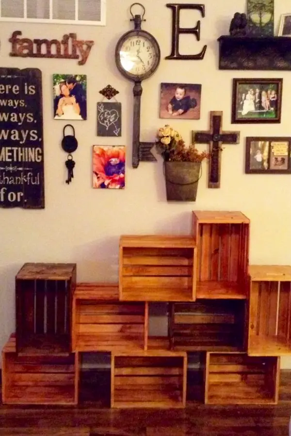 DIY crate bookshelves - stain and stack old wooden crates to make a bookshelf for your home