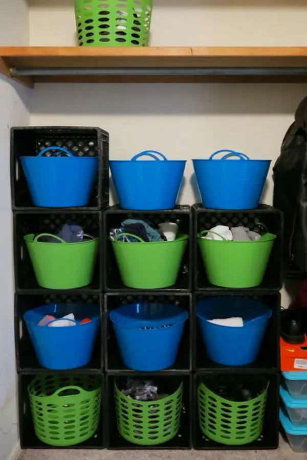 DIY idea for old milk crates - get your closet organized with DIY milk crate shelves in your closet