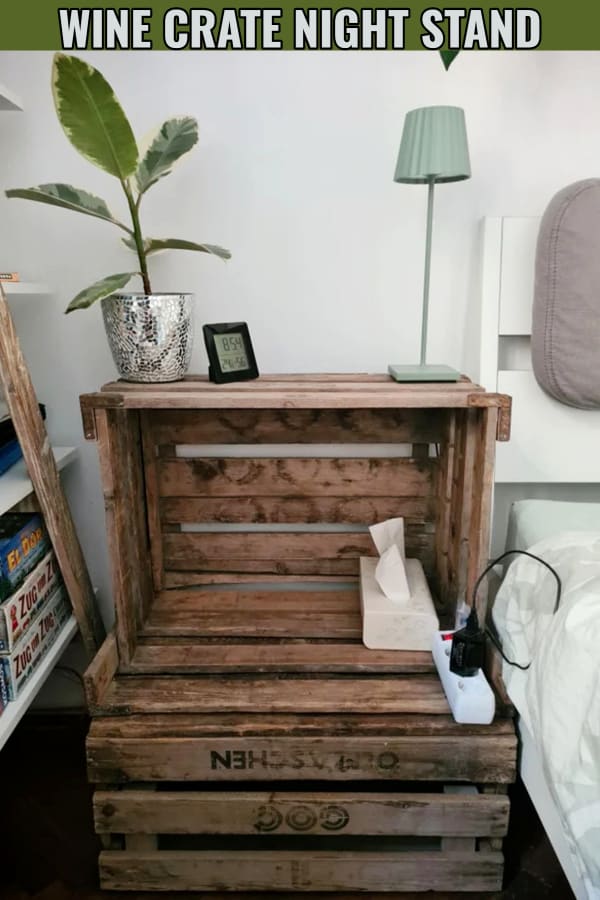 wine crate night stand made with 2 wooden crates for a table in my bedroom