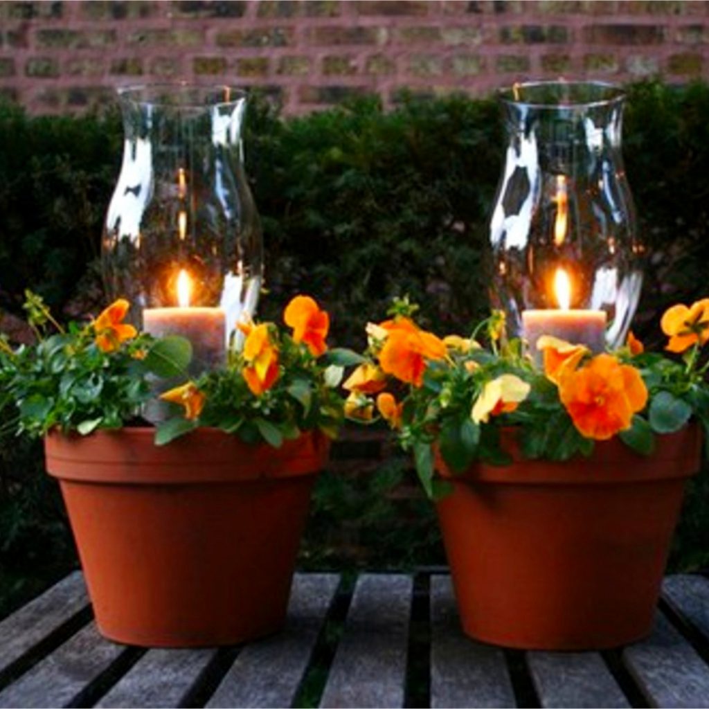 Ideas for clay pots - flower pot candle holder for the yard, deck or patio