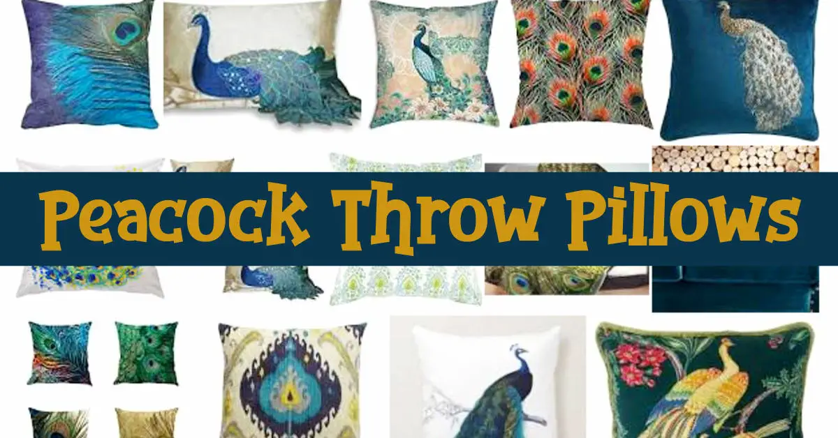 Peacock Decor ideas with Peacock throw pillows, teal blue, turquoise & purple colored pillows, embroidered peacock pillows and more decorative peacock pillows with a peacock design - velvet, silk and feather peacock pillows and pillow covers too that you can find at Target, Pier One, Amazon, Walmart etc to go with peacock rugs and your peacock decorations at home. Fun peacock blue home accessories!