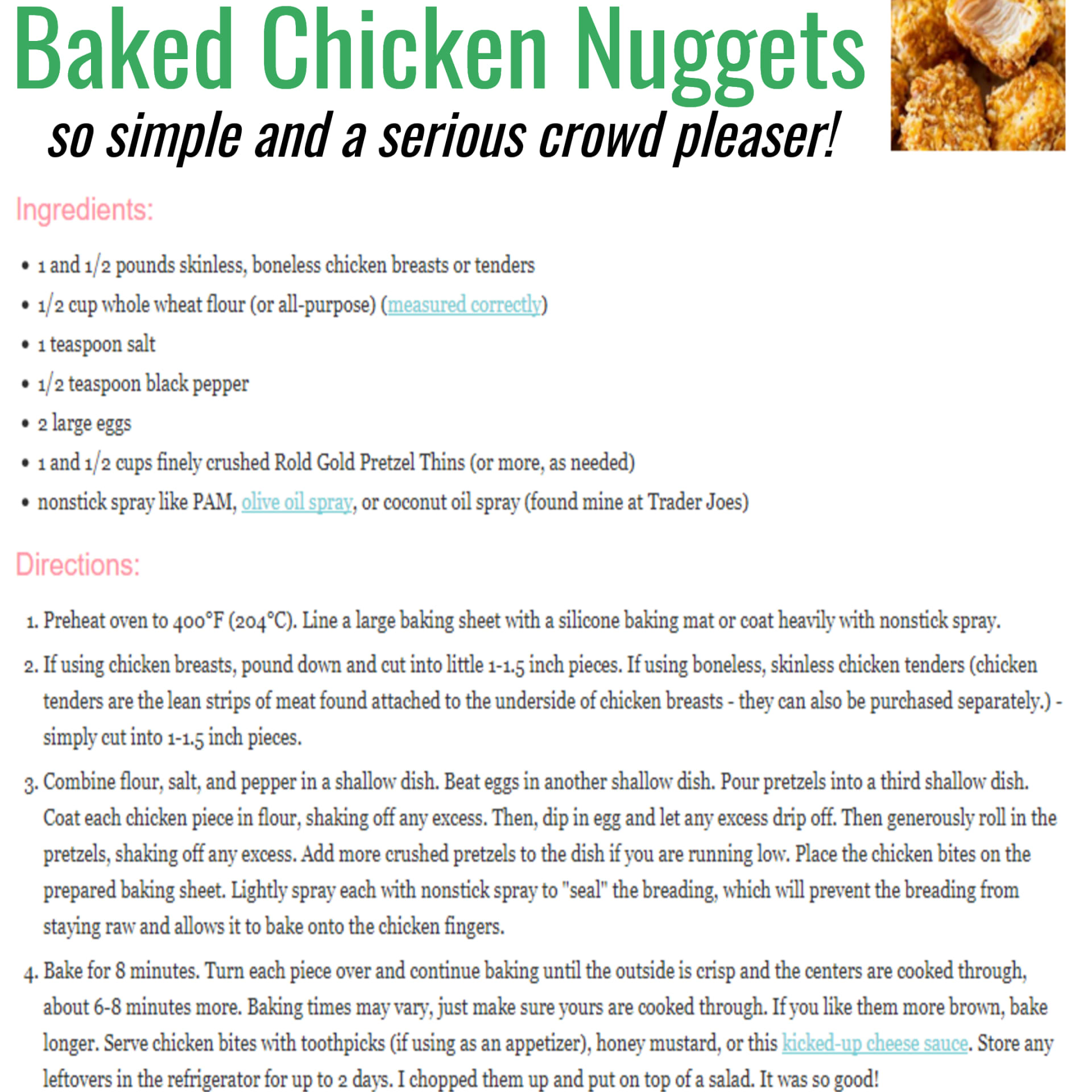 easy baked chicken nuggets recipe