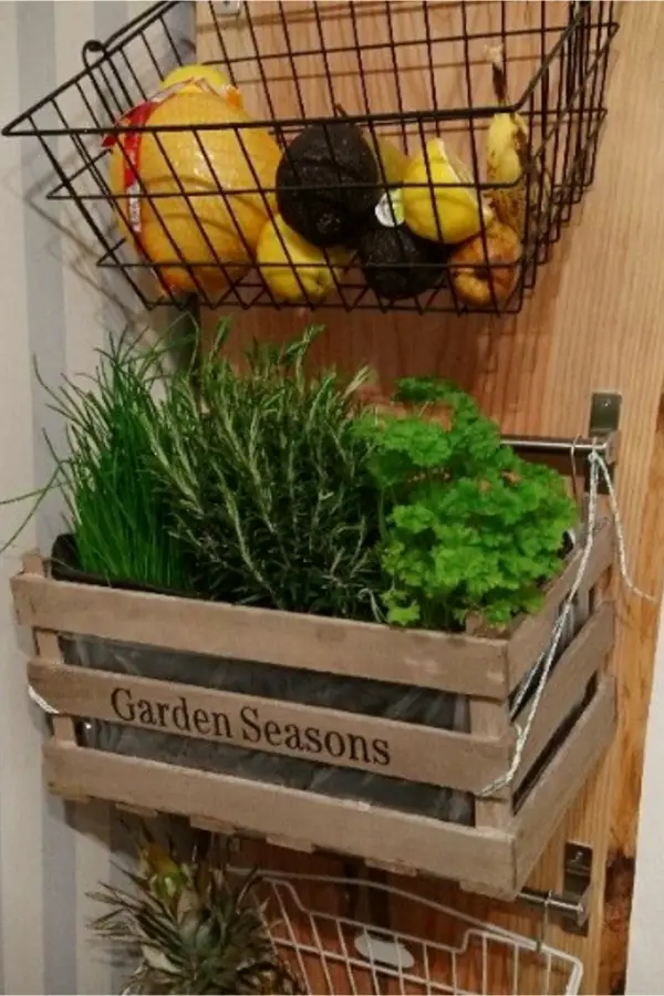 wall baskets storage for kitchen organization and more counter space - wall hanging fruit baskets DIY ideas