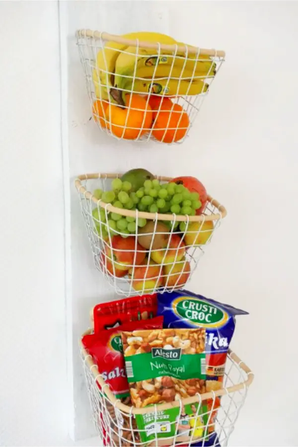 wall mounted fruit storage baskets ideas and PICTURES - 20 DIY ideas to make a wall mounted 3 tier fruit basket for your kitchen wall