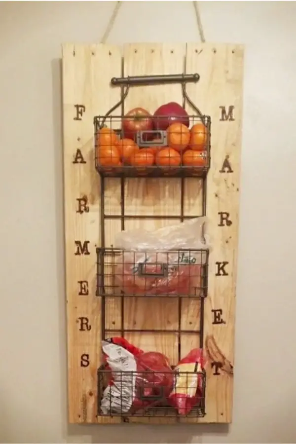 3 tier wall mounted fruit basket ideas and DIY tutorial - 20 ways to make a hanging fruit basket for your kitchen wall.