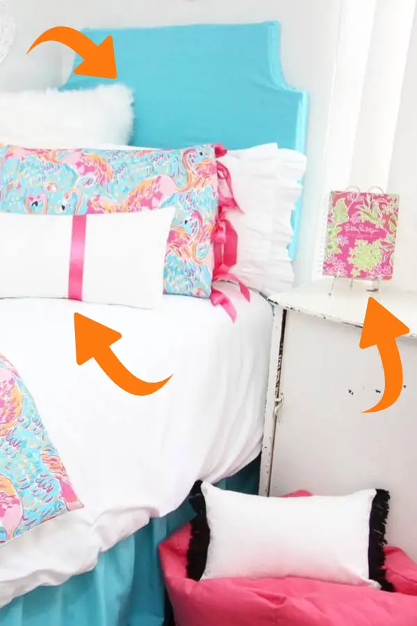 Wrap an old sheet, shirt or towel around your headboard for a fresh look - wrap pillws with ribbon - how to decorate your room without buying anything