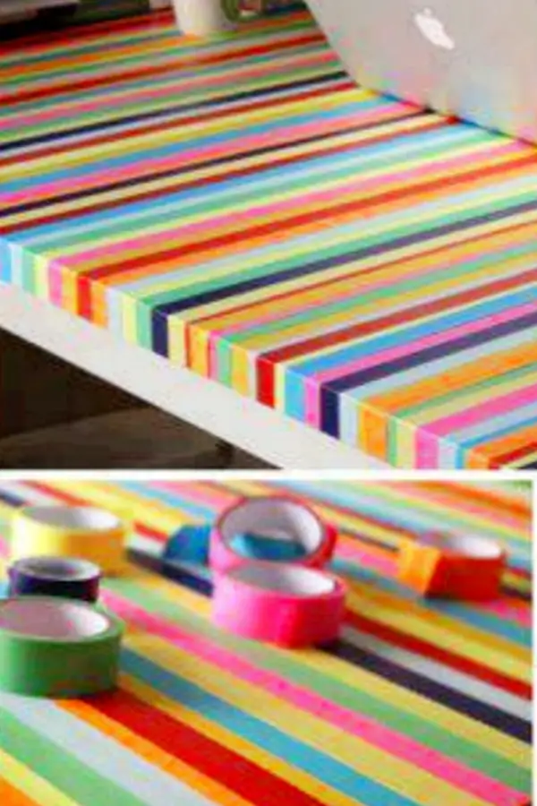 Decorate your desk in your room with washi tape, duct tape or colored electrical tape - how to decorate your room without buying anything
