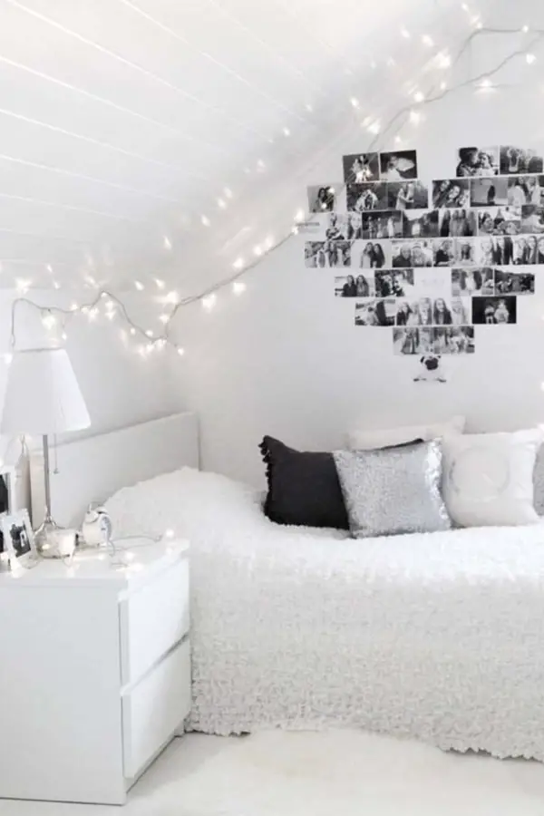 Hang pictures in the shape of a heart on your wall - string up some fairy lights - how to decorate your room without buying anything