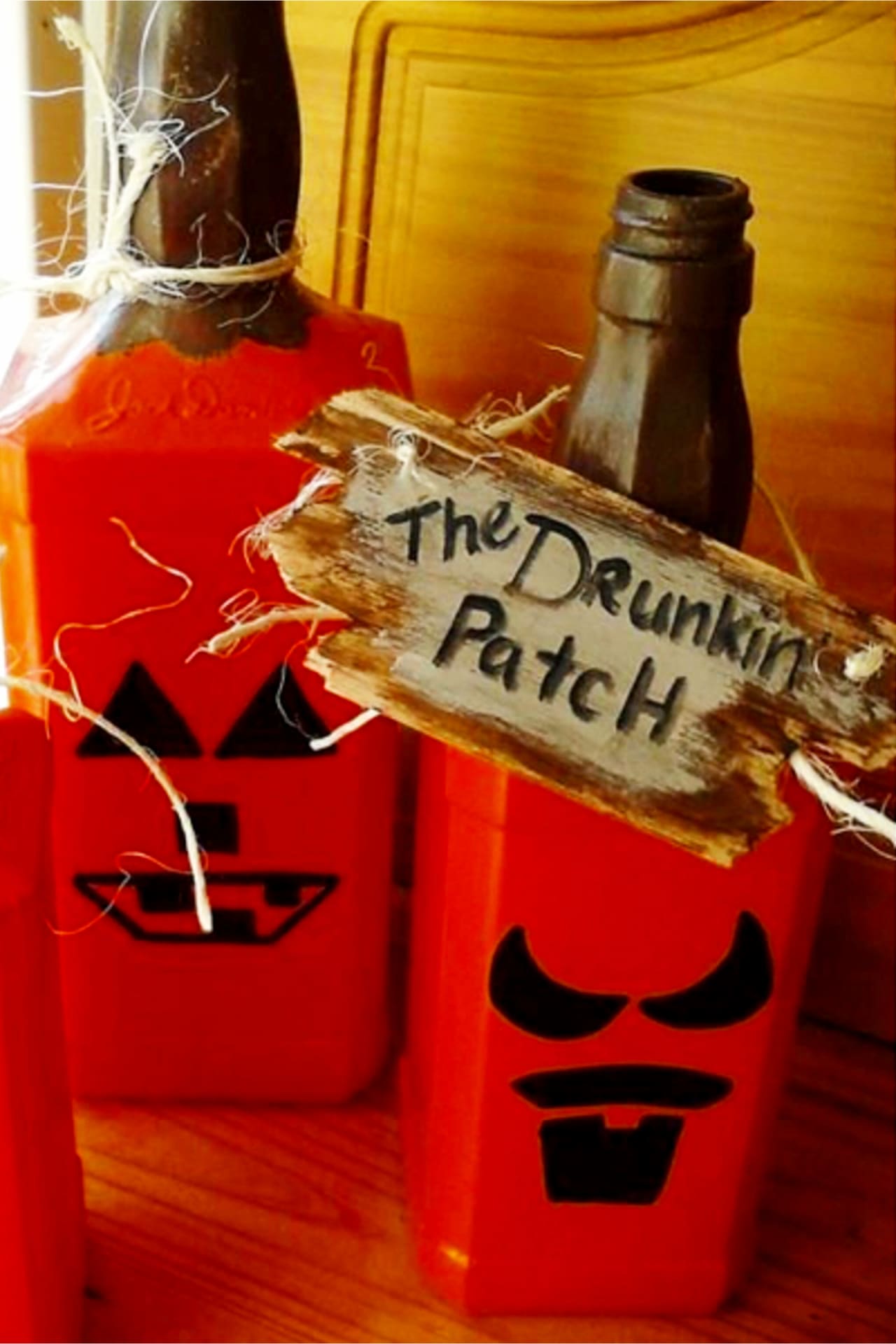 Whiskey Bottle Crafts - DIY Halloween crafts with old empty Jack Daniels bottles or whisky bottles