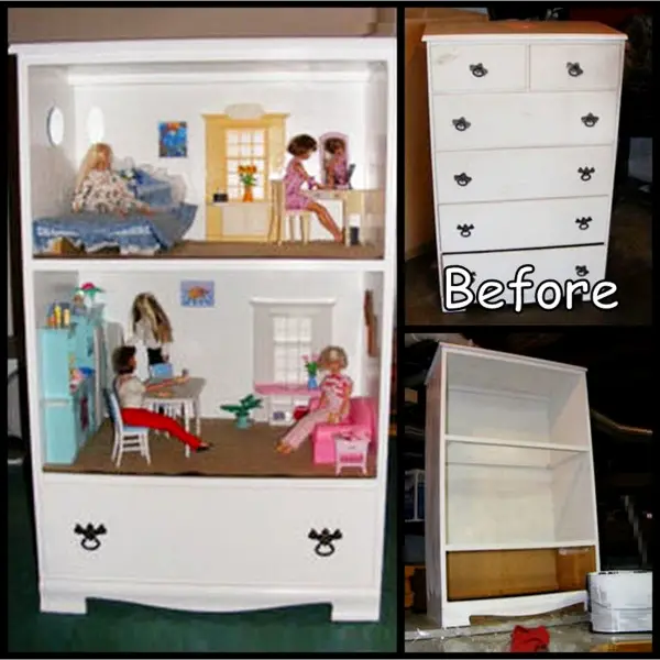DIY repurposed dresser ideas - How to repurpose a dresser without drawers - make a doll house out of an old dresser without drawers