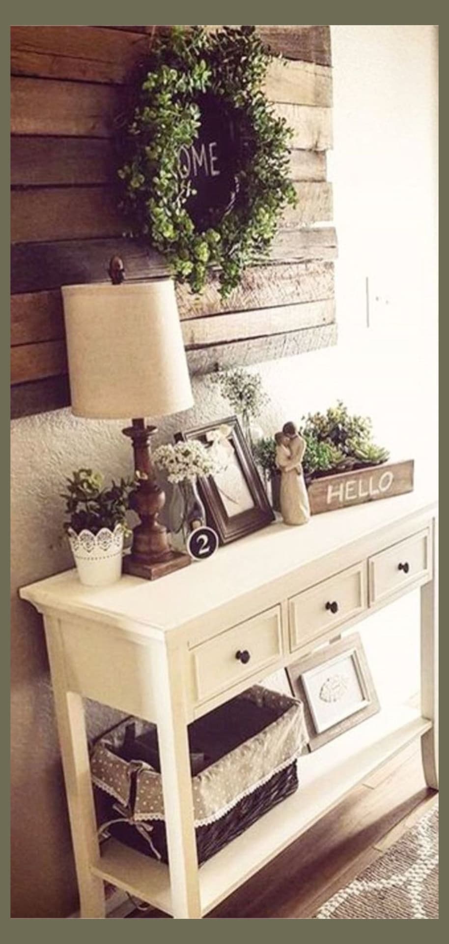 Foyer Decorating Ideas - DIY rustic farmhouse entryway idea - perfect rustic entryway for a small foyer or apartment.