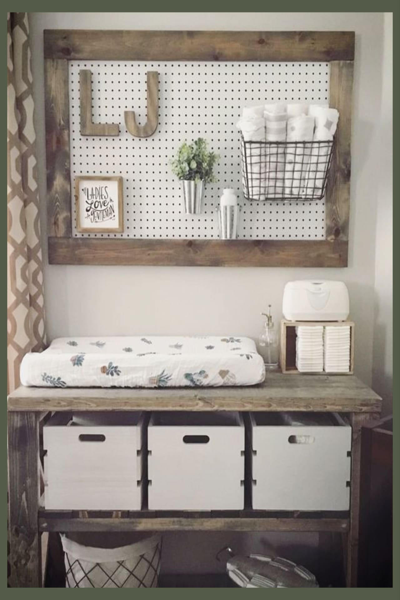 Baby boy rustic nursery ideas - rustic nursery changing table and accent wall decor ideas