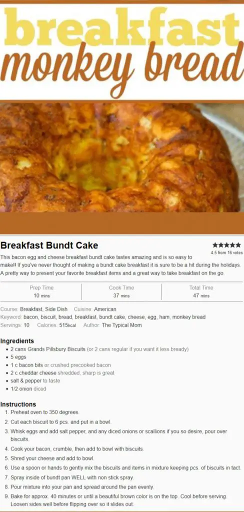 breakfast monkey bread bundt cake recipe