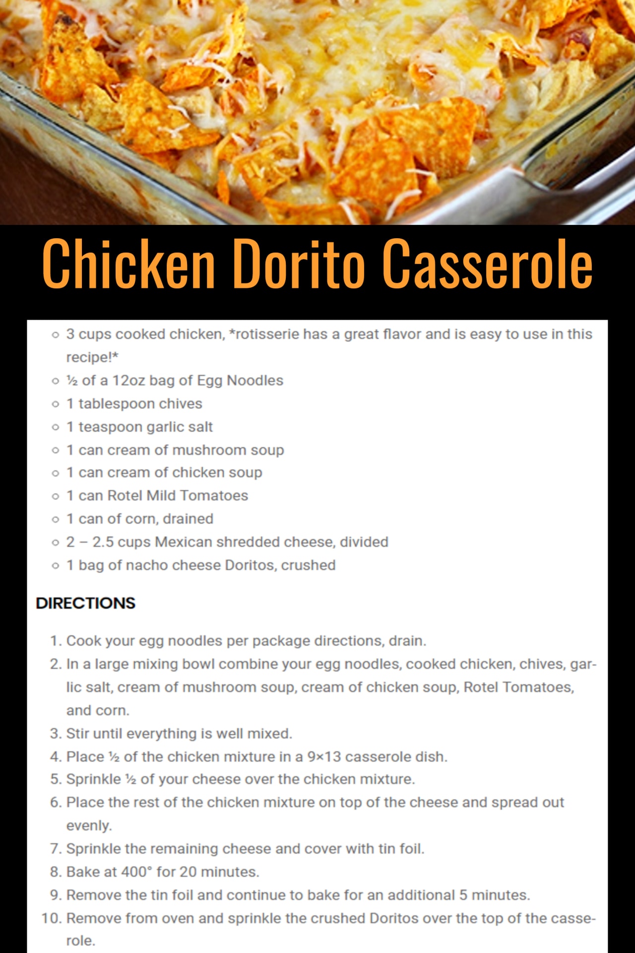 cheesy chicken dorito casserole recipe