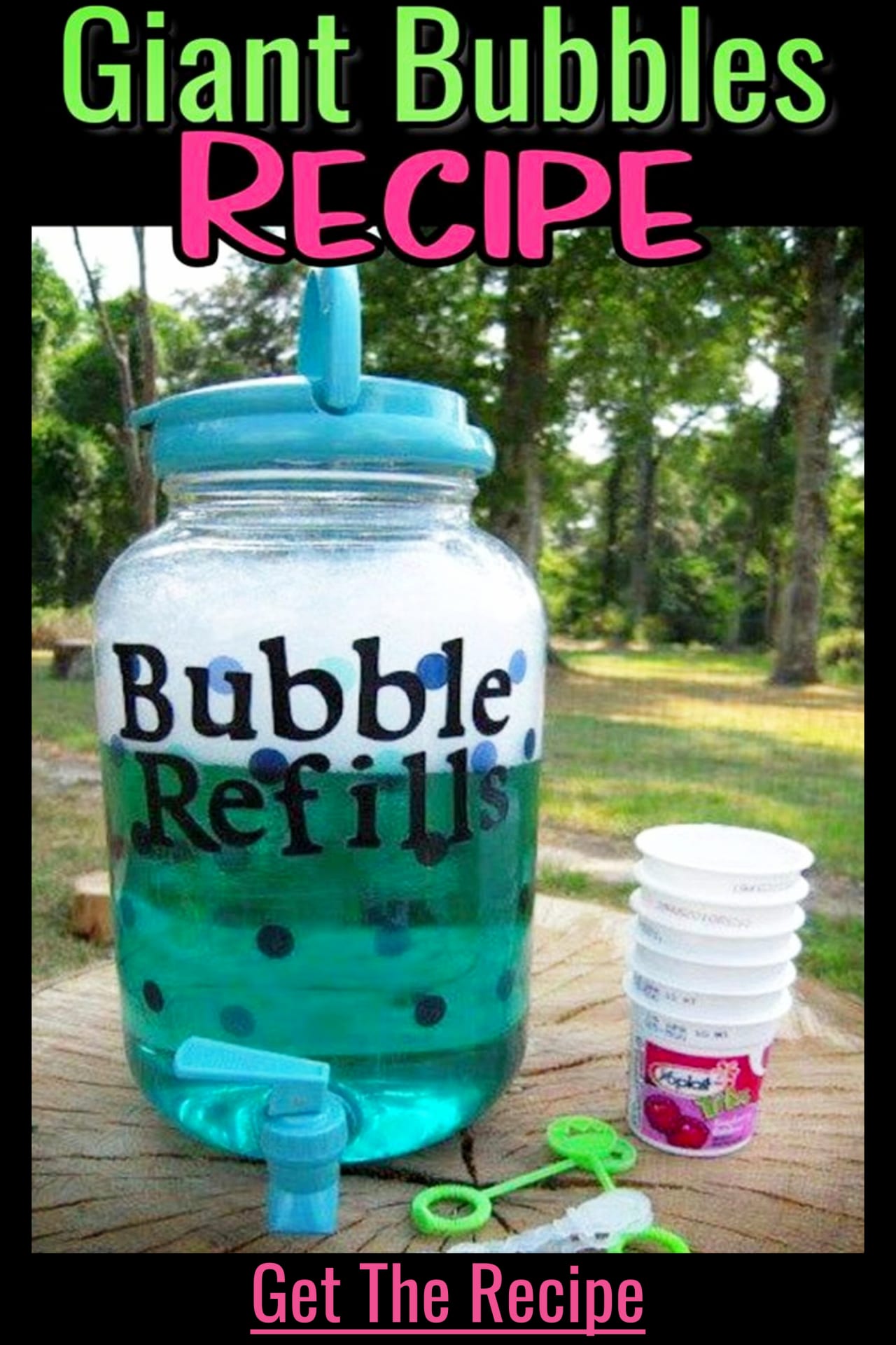 bubbles refill station - Bubbles Recipes to make homemade bubbles - summer party activities for kids - fun activity ideas for kids - cookout or block party activities for kids