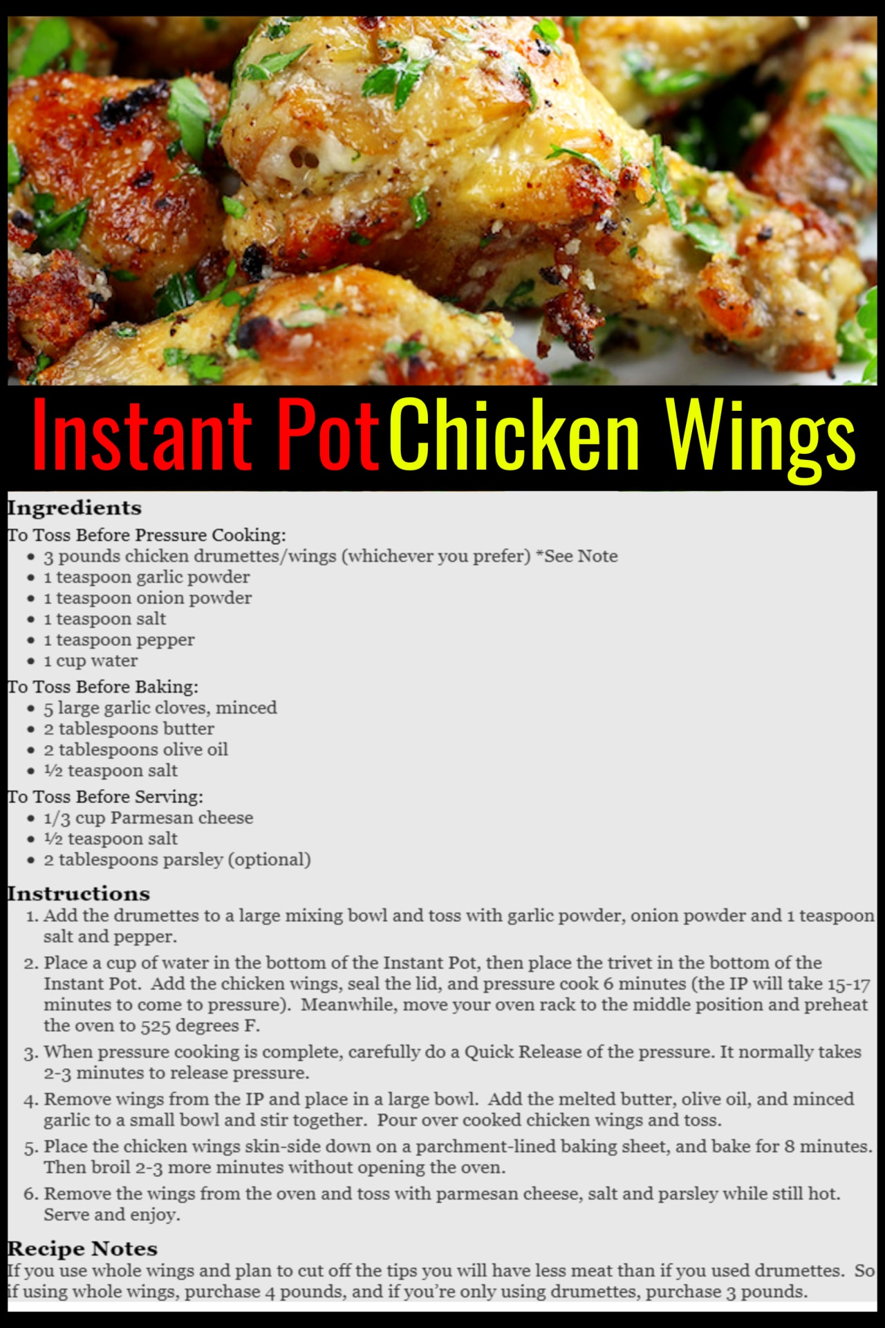 Instant Pot Chicken Recipes For Easy Weeknight Dinners - simple Instant Pot parmesan chicken wings recipe for easy meals or easy party appetizers