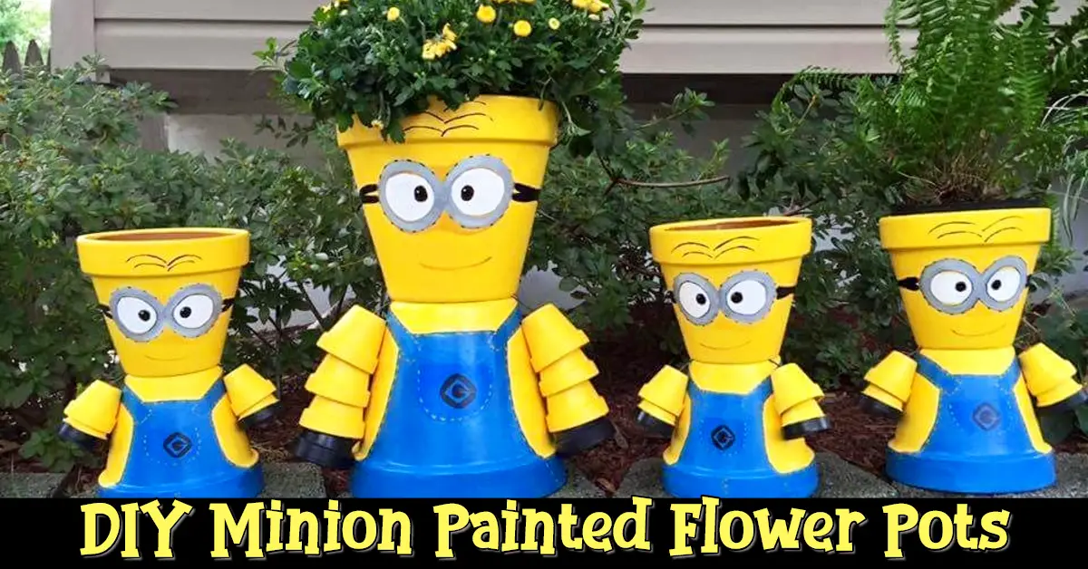 Painted flower pot crafts for kids, for the garden, or as handmade gifts for garn lovers - easy DIY minion painted flower pots and painted terra cotta pots