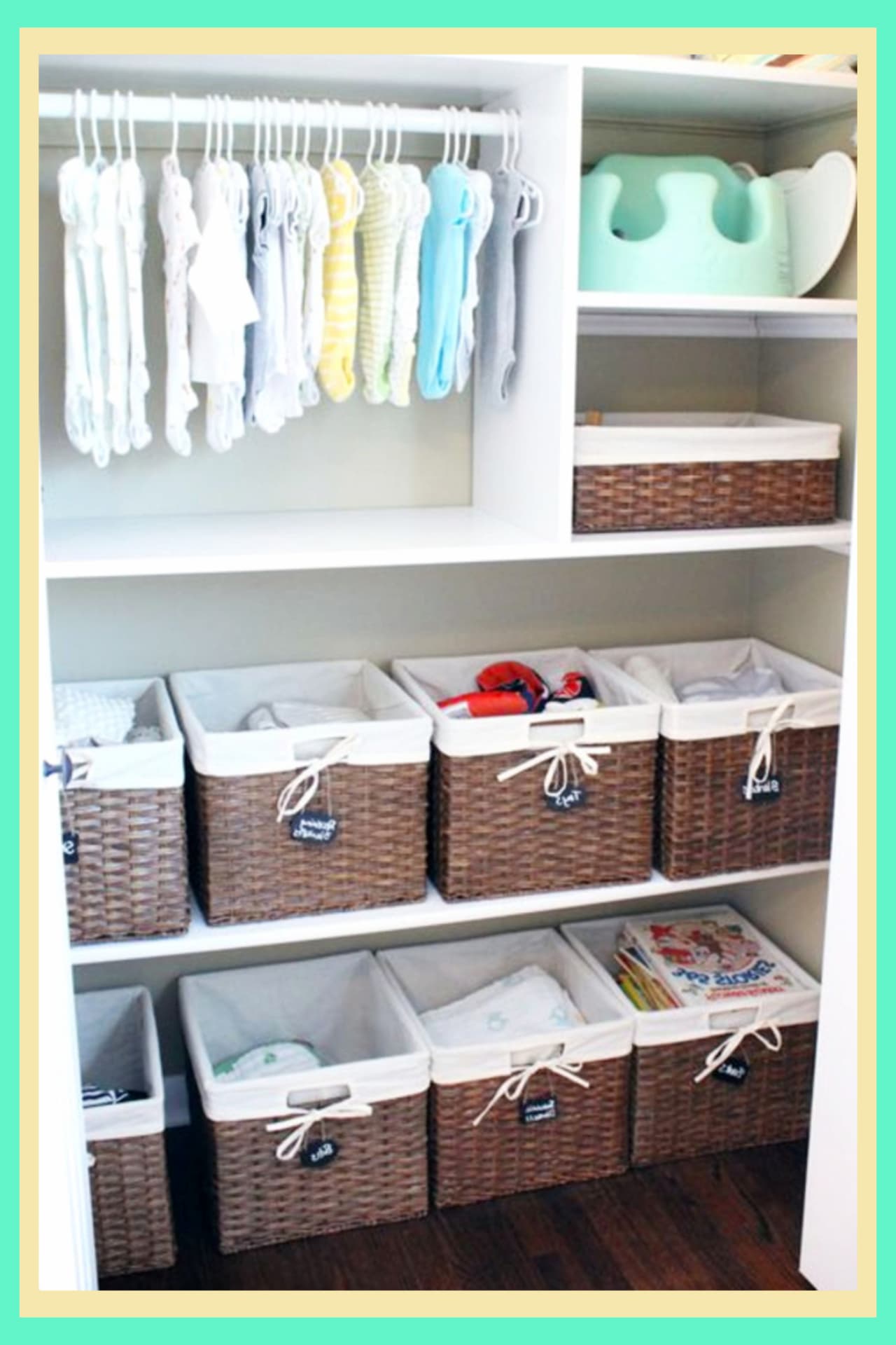 Nursery closet organization on a budget - space-saving closet organization ideas for the baby closet - organized gender neutral nursery closet