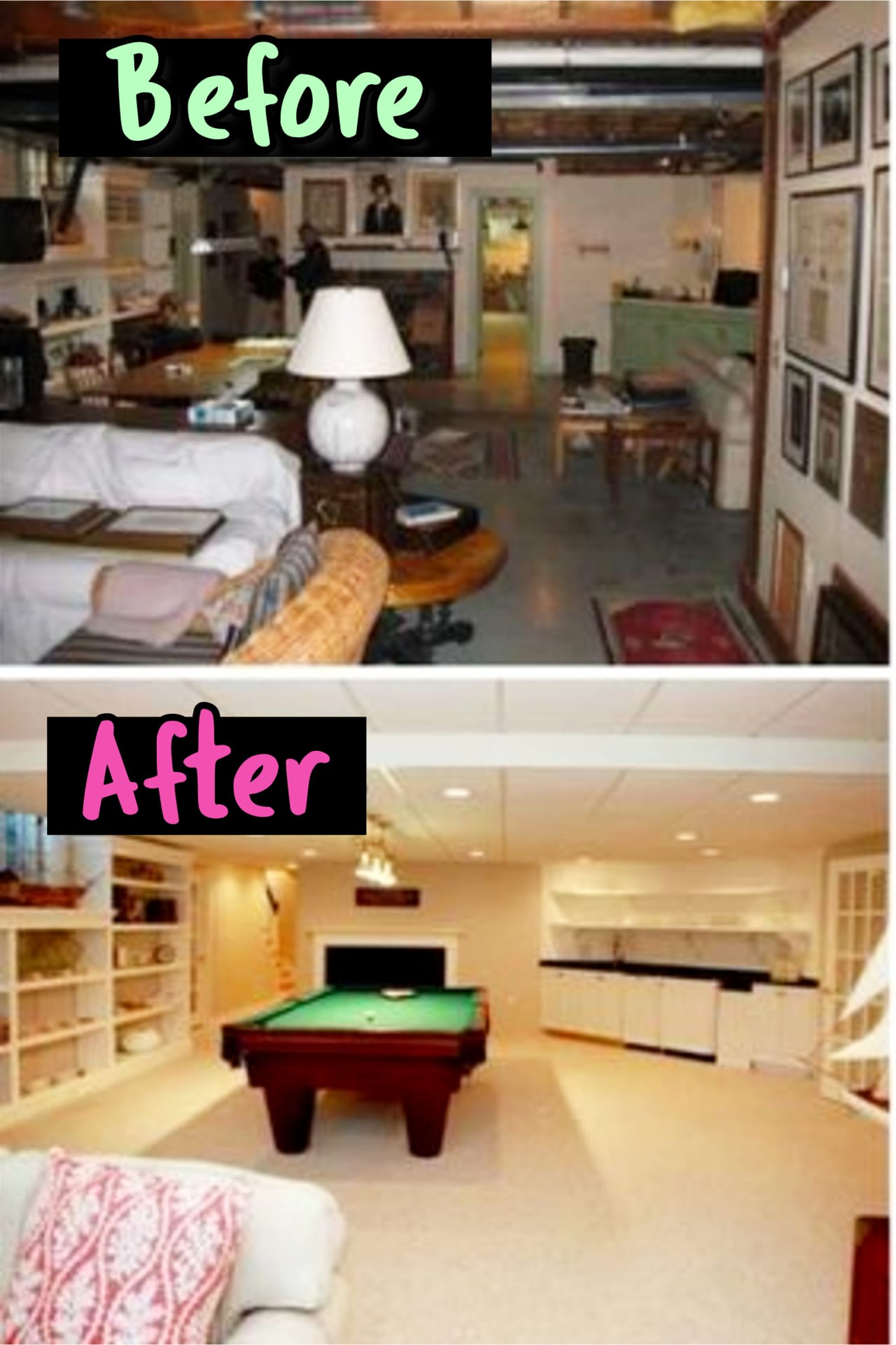 Small finished basement before after remodel ideas - Basement Ideas!  Gorgeous DIY finished basement ideas on a budget - partially finished basement ideas and small basement decor ideas for finishing and decorating a basement on a budget
