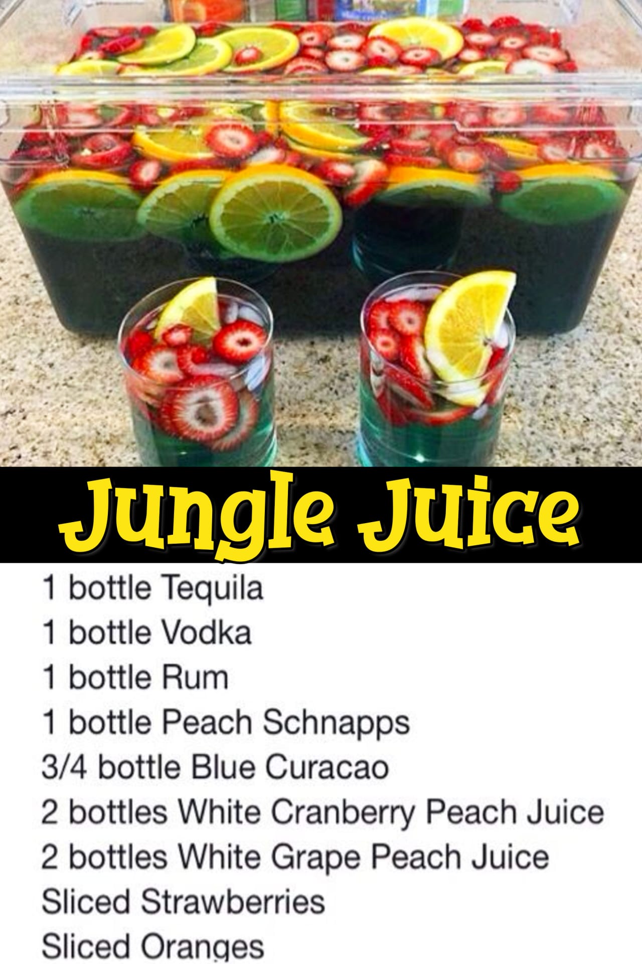 Jungle Juice Punch Recipe - Easy Punch Recipes for a Crowd and Easy Party Drinks Ideas - Cranberry Vodka Punch, Pineapple Orange Juice Alcoholic Drinks, Punch for 50 and Simple Punch Recipes for a Crowd, Party, Brunch, Cookout or Bridal Shower - non-alcoholic punch recipes and simple alcoholic punch recipes, non-alcoholic holiday punch, easy fruit punch recipes, easy punch recipes with sprite and pineapple juice, jungle juice recipe with fruit