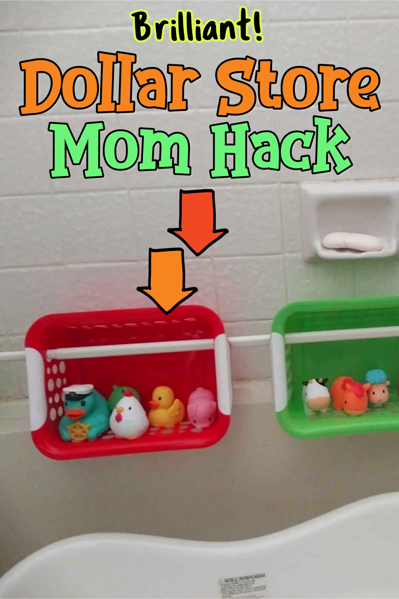 Dollar Store bath toy organization hack for organizing toys in the bathtub - what a cheap and easy way to get organized on a budget!