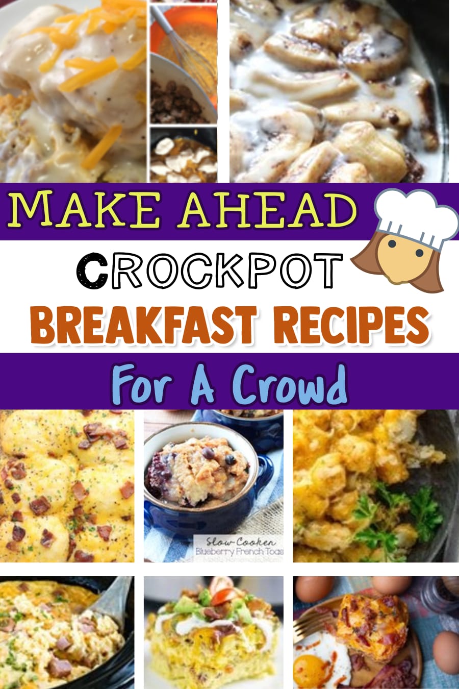 Overnight breakfast ideas for a crowd! These crockpot breakfast recipes are easy make ahead breakfast ideas for a crowd.  Most popular overnight crockpot breakfast casseroles with sweet cinnamon buns and French toast, healthy low carb breakfast casseroles (for eating Keto), eggs, cheese, bacon, ham, sausage, hashbrowns potatoes and tater tots - even biscuits and gravy overnight breakfast casserole ideas cooked in slow cooker crock pots.  Lots of breakfast casserole recipes to make...
