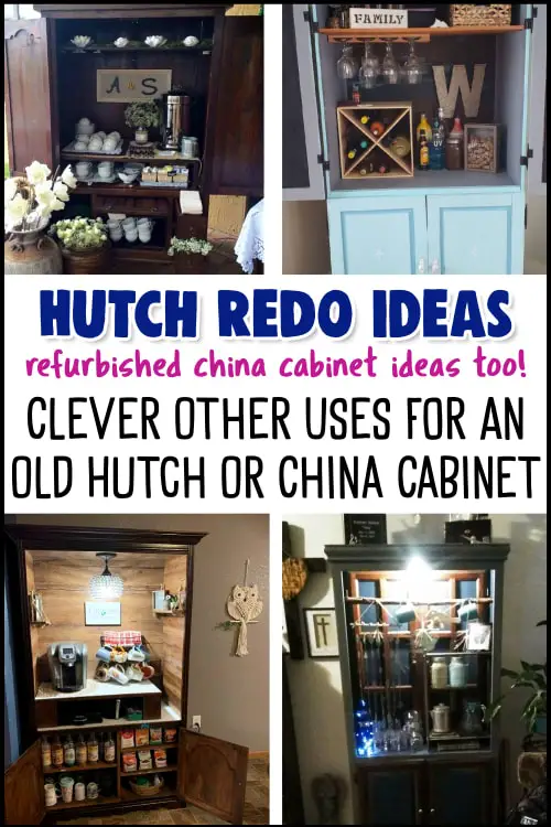Hutch ReDo Ideas and Other Uses for Dining Room Hutch Cabinets.  Beautiful repurposed china cabinet ideas and hutch makeover before and after pictures.  These china cabinet redo ideas are brilliant ways for converting a china cabinet or dining room hutch into a coffee bar, storage or beautiful upcycled furniture.