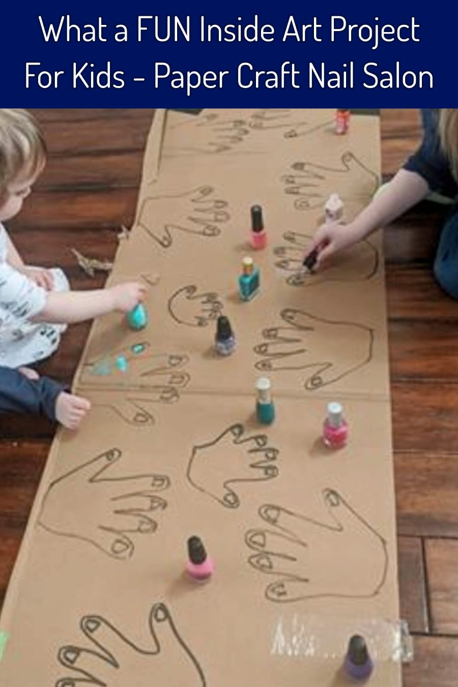 Indoor Arts and Crafts For Kids - What a FUN and easy craft project for your kids (little girls LOVE it) - take construction paper or cardboard and outline their hand prints, draw fingernails and then let them paint the nails like their own nail salon