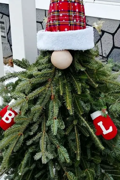 Gnome Pine Tree DIY - How to make outdoor Gnome Christmas Trees to decorate your front porch, year, or garden this Holiday
