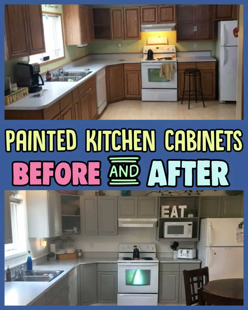 Painted kitchen cabinets before and after - DIY kitchen cabinet makeover ideas for painting cabinets in a modern kitchen, small house, country farmhouse style kitchen, apartment or condo galley kitchen or a 70's old kitchen cabinet makeover on a budget in popular paint color trends including grey, painted oak, cherry cabinets, knotty pine, chalk paint, espresso, two-tone, white painted cabinets, blue, brown and more