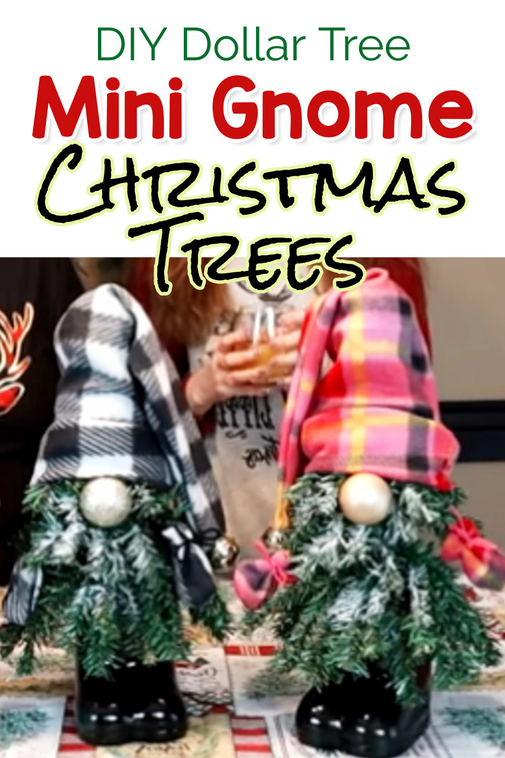 Gnome Trees - DIY Dollar Tree Christmas Gnome Trees with artificial pine branches - how to make dollar tree Holiday gnomes