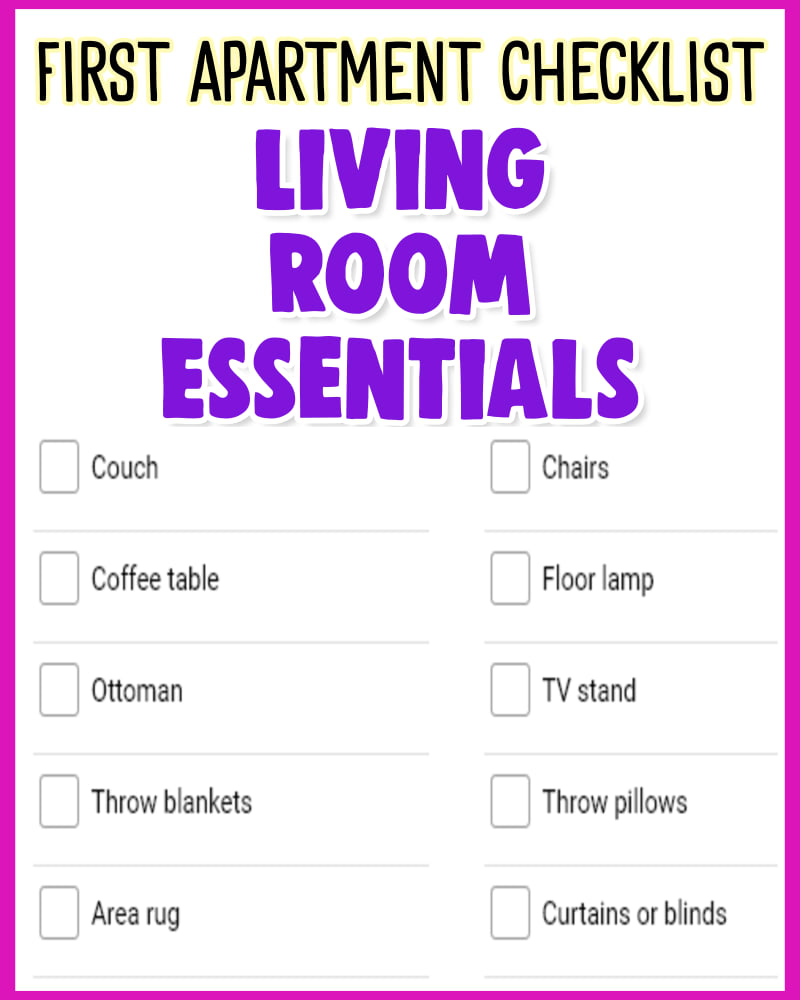 first apartment checklist-living room essentials and ultimate detailed packing list for first rental or 1st college apartment