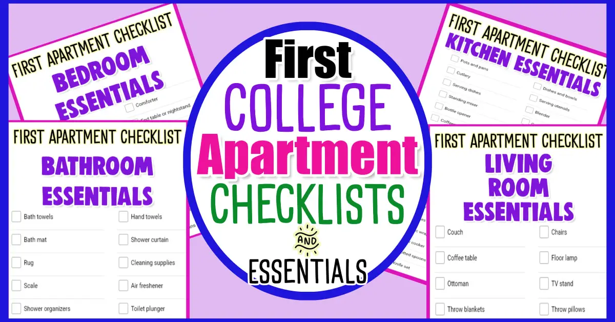 first apartment checklists, essentials and packing lists for your 1st rental at college - things you NEED when moving into your first time apartment