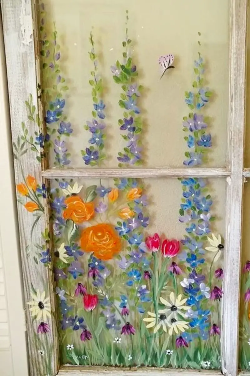 Paint an old barn window - or old house window frame - to make your room aesthetic with a cute personal touch