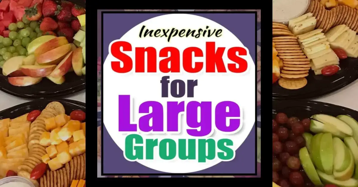 Party Snacks - cheap snacks for parties, adults, potluck at work or any large group where you need afforable snacks for a crowd or big group graduation open house party, baby shower, block party, etc - cheap party food platters and inexpensive snacks for large groups on a budget - store bought snacks to BRING to a party too.