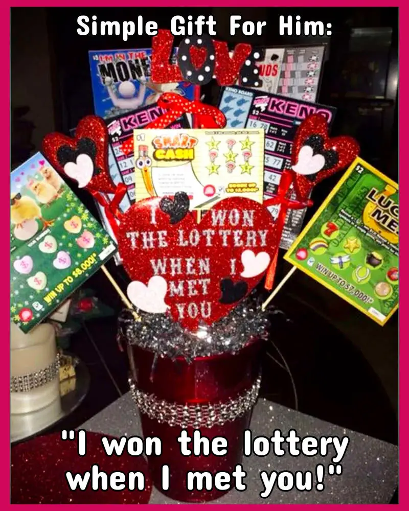 last minute homemade gifts for boyfriend - romantic DIY gift basket ideas with lottery tickets