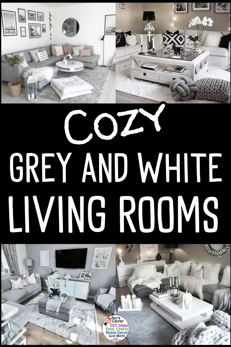 Cozy grey and white living room inspo for your apartment, rental house, condo, or any small living room space - farmhouse, modern, silver, light grey paint colors and grey couch ideas too for a simple cozy grey and white living room.