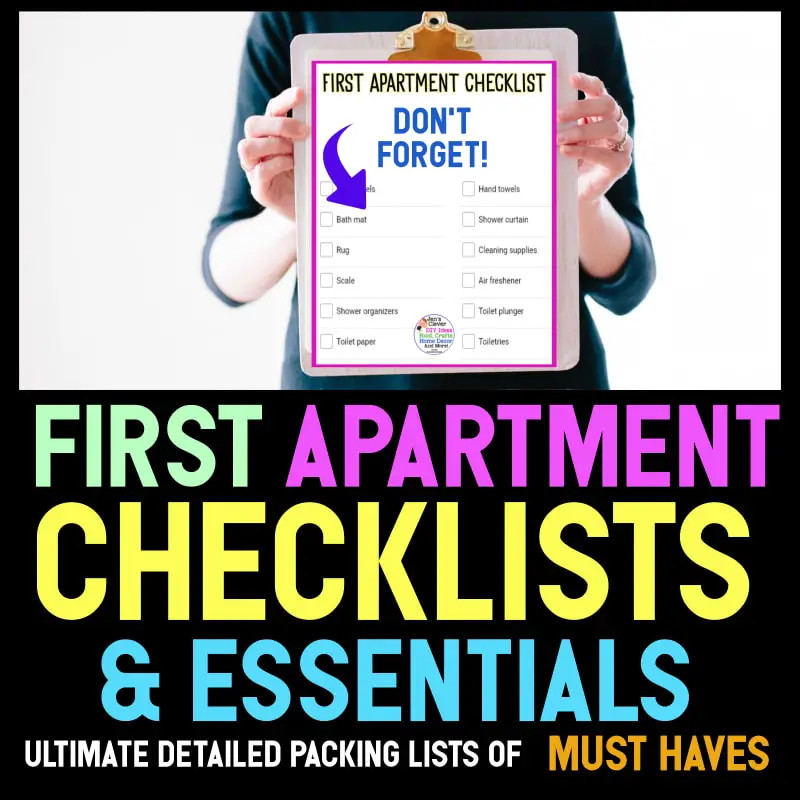 First Time Apartment Checklist For College Students - essential things to move into college rental - printable first apartment checklists and room by room packing lists for moving into your 1st college apartment
